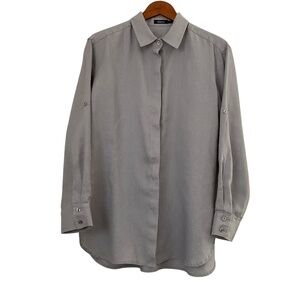 Pure Amici Women’s Shirt Sz S Gray Button Up Linen Classic Preppy Office Siren